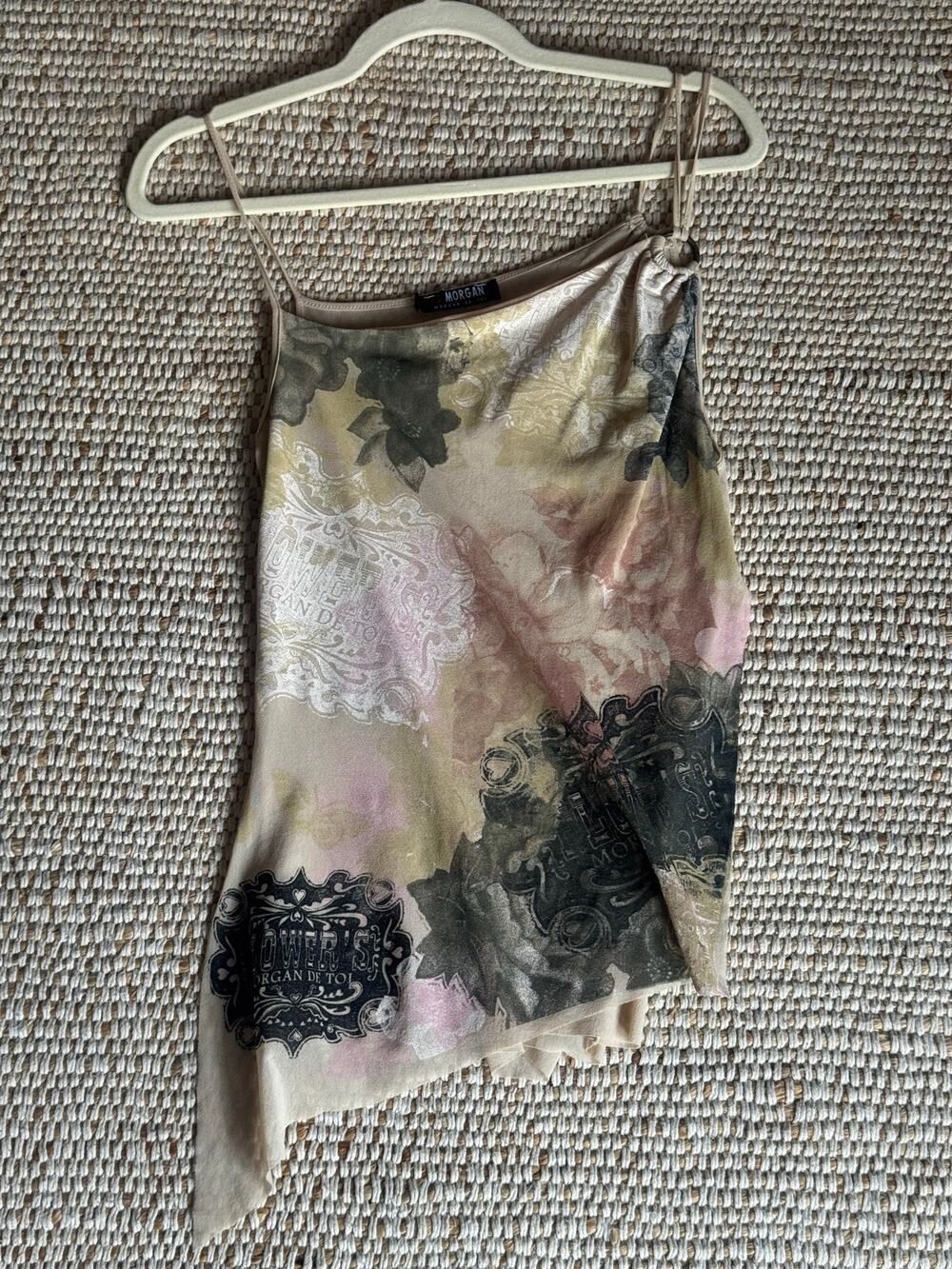 VTG Morgan De Toi Y2K Asymmetrical Mesh Cami Top Floral Renaissance Fairycore